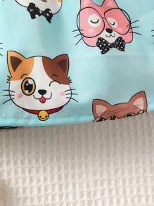 Baby Cartoon Graphic Bow Shoulder Cami Dress - Blue - View 5