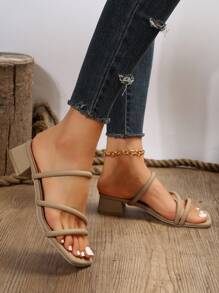 女士细带粗跟穆勒凉鞋，优雅驼色高跟凉鞋，春夏穿搭 - 駝色 - 查看 3