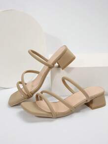 女士细带粗跟穆勒凉鞋，优雅驼色高跟凉鞋，春夏穿搭 - 駝色 - 查看 5