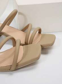 女士细带粗跟穆勒凉鞋，优雅驼色高跟凉鞋，春夏穿搭 - 駝色 - 查看 6