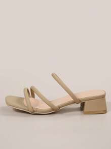 女士细带粗跟穆勒凉鞋，优雅驼色高跟凉鞋，春夏穿搭 - 駝色 - 查看 7