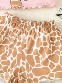 Toddler Girls Giraffe Print Lettuce Trim Cami Top & Shorts PJ Set - Multicolor - View 4