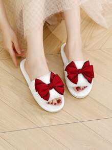學院臥室拖鞋適用於蝴蝶結裝飾毛茸茸濃烈香調室內家居拖鞋