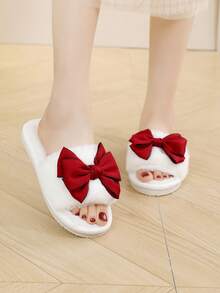 學院臥室拖鞋適用於蝴蝶結裝飾毛茸茸濃烈香調室內家居拖鞋