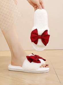 學院臥室拖鞋適用於蝴蝶結裝飾毛茸茸濃烈香調室內家居拖鞋