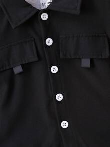 男嬰翻蓋細節襯衫和短褲附T恤套裝 - 黑與白 - 查看 3