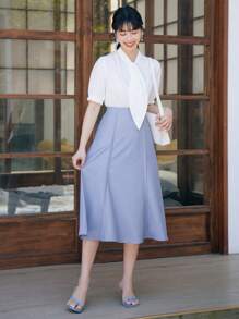 DAZY Chân váy xòe trơn - Màu xanh lam - Xem 6