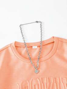 SHEIN Tops con gái màu trơn Giải trí - trái cam - Xem 3