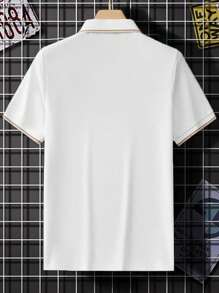 Manfinity Mode 男士對比邊飾polo衫 - 白色 - 查看 2