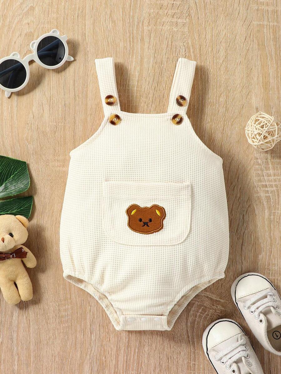 Bébé Garçon Body salopette avec broderie ours et poche - Nude - Voir 1