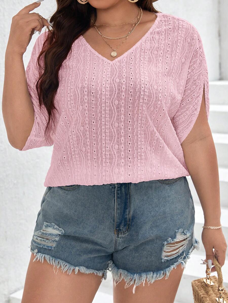 SHEIN Frenchy Plus Batwing Sleeve Tee - Pink - View 1
