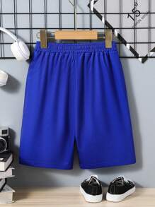 SHEIN Tween Boy Letter Graphic Elastic Waist Shorts - Blue - View 2