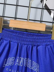 SHEIN Tween Boy Letter Graphic Elastic Waist Shorts - Blue - View 3