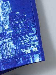 SHEIN Tween Boy Letter Graphic Elastic Waist Shorts - Blue - View 4