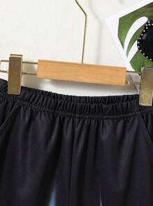 SHEIN Fantacosmos 青少年男孩火印花彈性腰短褲 - 黑色 - 查看 5