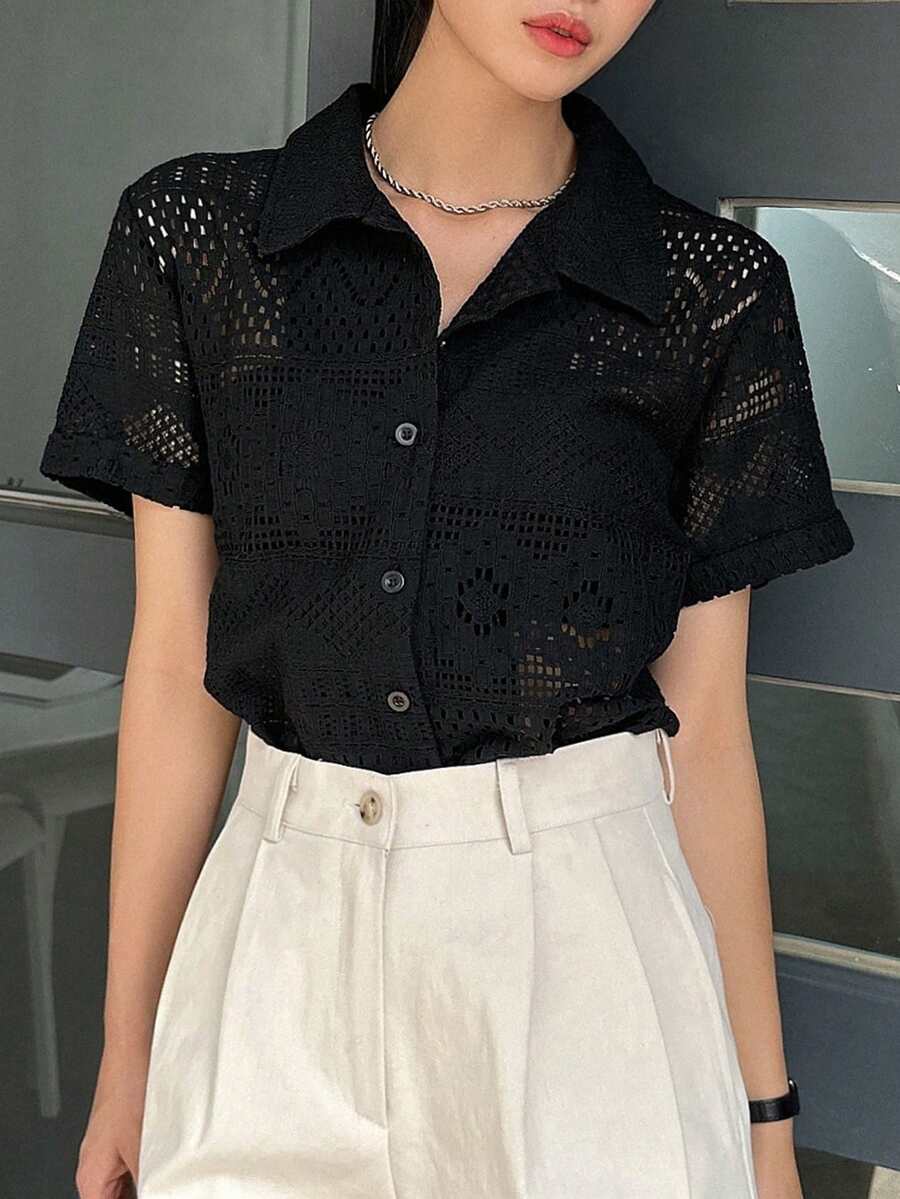 DAZY Camisa con abertura con botón delantero - Negro - Ver 1