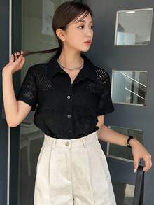 DAZY Camisa con abertura con botón delantero - Negro - Ver 3