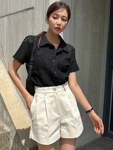 DAZY Camisa con abertura con botón delantero - Negro - Ver 6