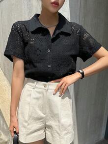 DAZY Camisa con abertura con botón delantero - Negro - Ver 7