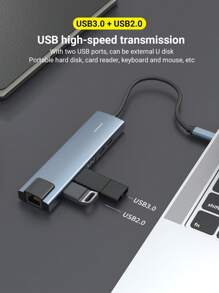 USB 3.0 6口4k 60HD最高配置10G傳輸速率1千兆網口USB Hub - 灰色 - 查看 6