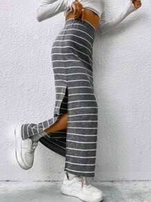 SHEIN EZwear Striped Split Thigh Skirt