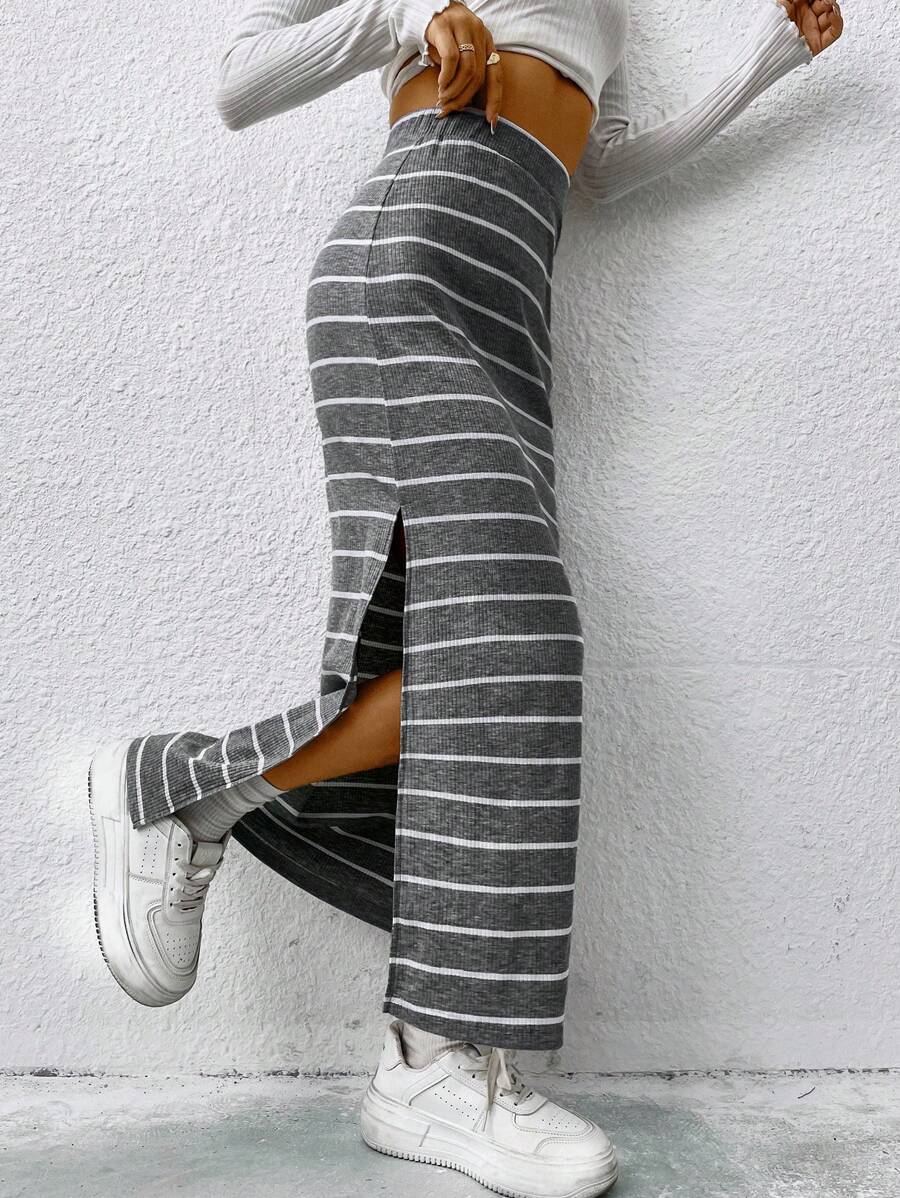 SHEIN EZwear Striped Split Thigh Skirt
