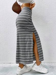 SHEIN EZwear Striped Split Thigh Skirt