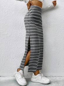 SHEIN EZwear Striped Split Thigh Skirt