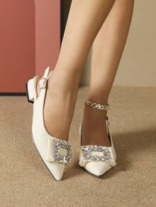 Mujer Zapatillas planas con diseño de diamante de imitación de punta de talón abierto atractivo - Beis - Ver 5