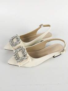 Mujer Zapatillas planas con diseño de diamante de imitación de punta de talón abierto atractivo - Beis - Ver 6