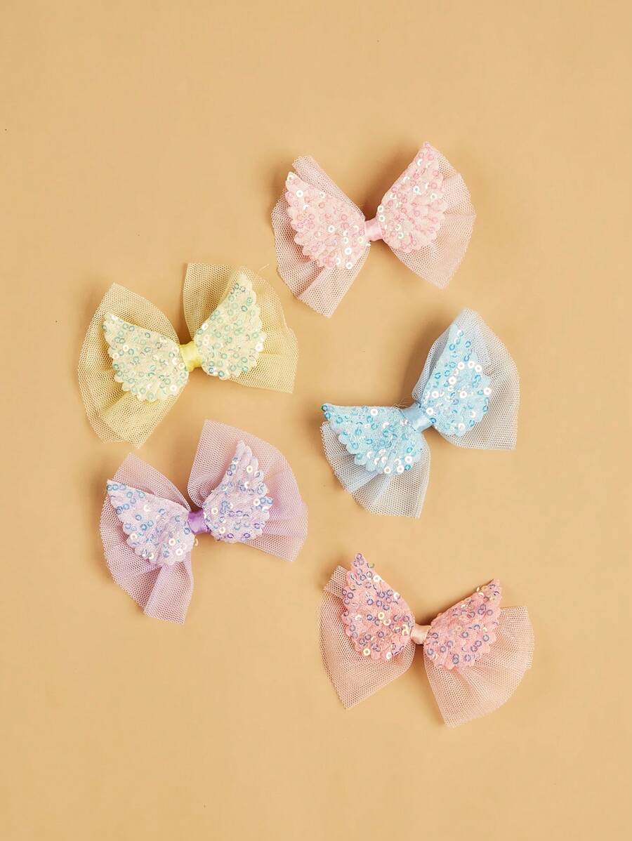 1pc Pet Shiny Glitter Butterfly Wing & Mesh Bow Hair Clip (random Style) - Multicolor - View 1