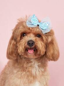 1pc Pet Shiny Glitter Butterfly Wing & Mesh Bow Hair Clip (random Style) - Multicolor - View 2