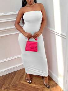 Slaydiva Đầm màu trơn Thanh lịch - trắng - Xem 3