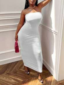 Slaydiva Đầm màu trơn Thanh lịch - trắng - Xem 5