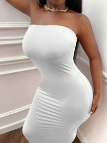 Slaydiva Đầm màu trơn Thanh lịch - trắng - Xem 6