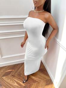 Slaydiva Đầm màu trơn Thanh lịch - trắng - Xem 7