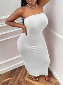 Slaydiva Đầm màu trơn Thanh lịch - trắng - Xem 10