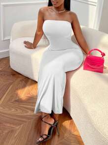 Slaydiva Đầm màu trơn Thanh lịch - trắng - Xem 11