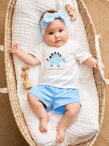 Cozy Pixies Bé trai sơ sinh 2 bộ Khủng long & khẩu hiệu Đồ họa Bộ PJ - Nhiều màu - Xem 4