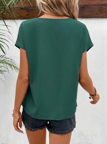 SHEIN Frenchy 素色蝙蝠袖V領襯衫 - 墨綠色 - 查看 2