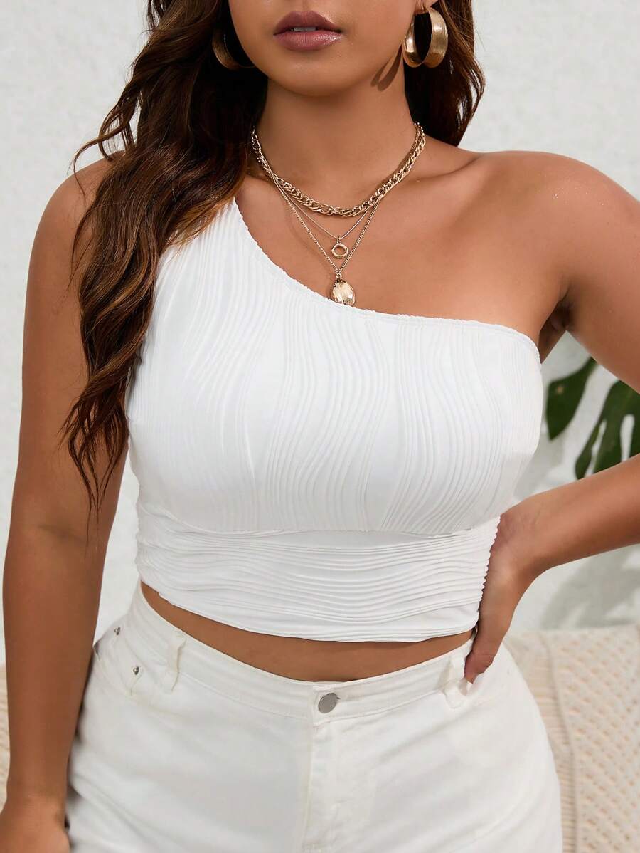 SHEIN Swim Curve Top de bikini con un hombro, para vacaciones de verano en la playa - Blanco - Ver 1