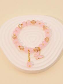 1條多色蝴蝶、兔子、雛菊及其他動物造型掛飾女孩手鍊 - 粉色 - 查看 1
