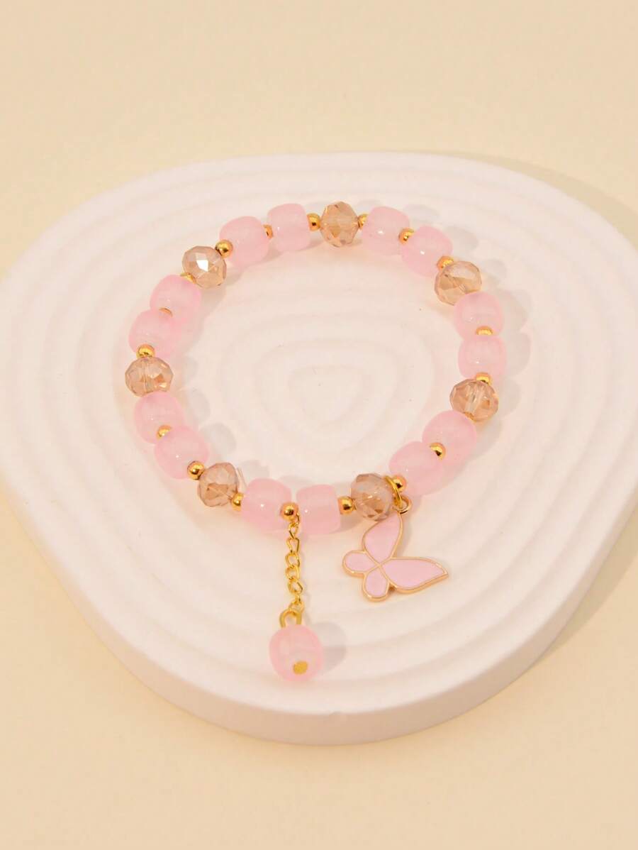1條多色蝴蝶、兔子、雛菊及其他動物造型掛飾女孩手鍊 - 粉色 - 查看 1