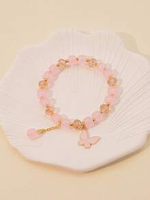 1條多色蝴蝶、兔子、雛菊及其他動物造型掛飾女孩手鍊 - 粉色 - 查看 3