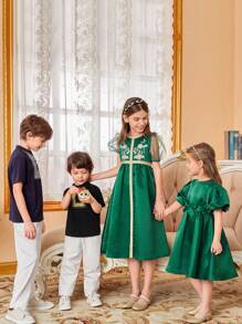 SHEIN Áo polo bé trai Nút phía trước Paisley Giải trí - màu đen - Xem 7
