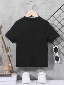 SHEIN Áo polo bé trai Nút phía trước Paisley Giải trí - màu đen - Xem 8