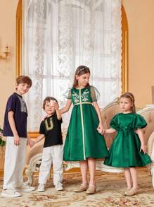 SHEIN Áo polo bé trai Nút phía trước Paisley Giải trí - màu đen - Xem 10