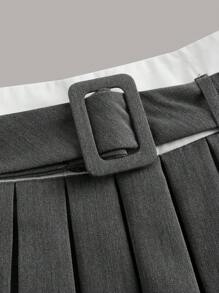 SHEIN ICON 金屬扣環腰帶百褶半身裙