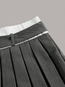 SHEIN ICON 金屬扣環腰帶百褶半身裙