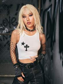 ROMWE Grunge Punk 交叉印花短款背心 - 白色 - 查看 1